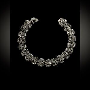 Art Deco Womens Sterling Silver Marcasite Link Tennis Bracelet 6 7/8"